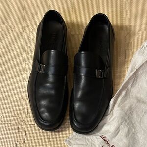 Salvatore Ferragamo Men's "Tazio" Black Leather Loafers, Size 13